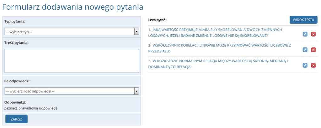 Raport testu Jeżeli test został udostępniony studentom i przez nich rozwiązany, nauczyciel może przeglądać wyniki.