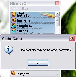 Po udanym pobraniu listy z serwera ukaże nam się okno potwierdzające operację.