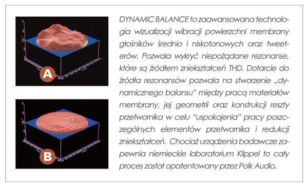 DYNAMIC BALANCE to zaawansowana technologia wizualizacji wibracji powierzchni membrany głośników średnio i niskotonowych oraz tweeterów.