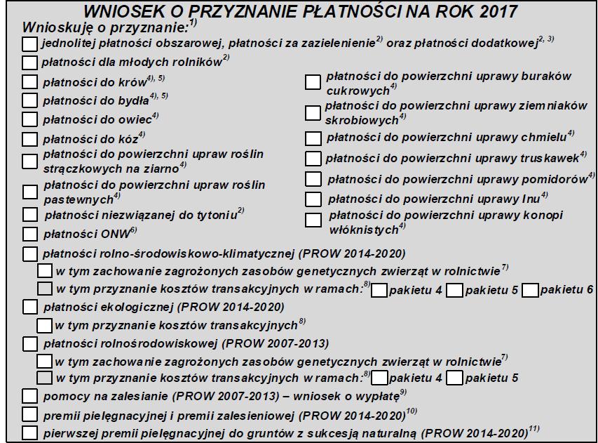 Wzór Wniosku o przyznanie płatności na rok 2017 Płatność do kóz, płatność do owiec rolnik tylko w tytule wskazuje, że ubiega się o przyznanie płatności do kóz, płatności do owiec.