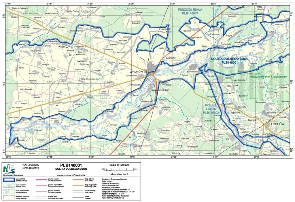 Rys. 11 Granice obszarów Natura 2000 w rejonie gminy Łochów W okresie lęgowym