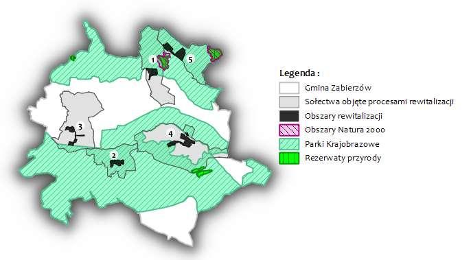 Rysunek 10. Obszary chronione na obszarze gminy Zabierzów. Źródło: opracowanie własne Na terenie gminy Zabierzów odnotowujemy niski stopień zalesienia.