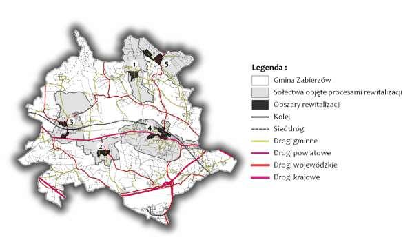 Tabela 27. Długość sieci drogowej oraz jej wyposażenie w oświetlenie nocne w sołectwach obszarów rewitalizacji i gminie Zabierzów w latach 2011-2015.