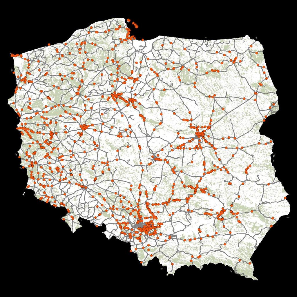 Występowanie pożarów lasu Pożary przy liniach kolejowych w latach 2007-2015 Gęstość pożarów na 1000 ha