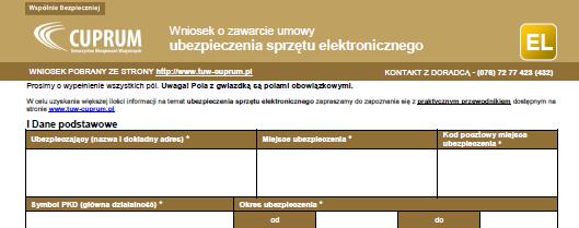 ELEMENTY WNIOSKU Część I wniosku Dane podstawowe.