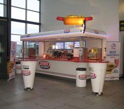 Grill do kiełbasek jest niezbędnym sprzętem w klasycznym stanowisku hot dog.