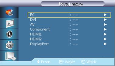 Dost. wyśw. LCD Edytuj nazwę Nazwanie urządzeń podłączonych do gniazd wejściowych ułatwia wybieranie właściwego źródła sygnału. Magnetowid / DVD / Dekoder kabl. / Dekoder HD / Dekoder sat.