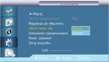 Dost. wyśw. LCD Obrót menu ekr. Obracanie menu OSD 1. Pejzaż 2.