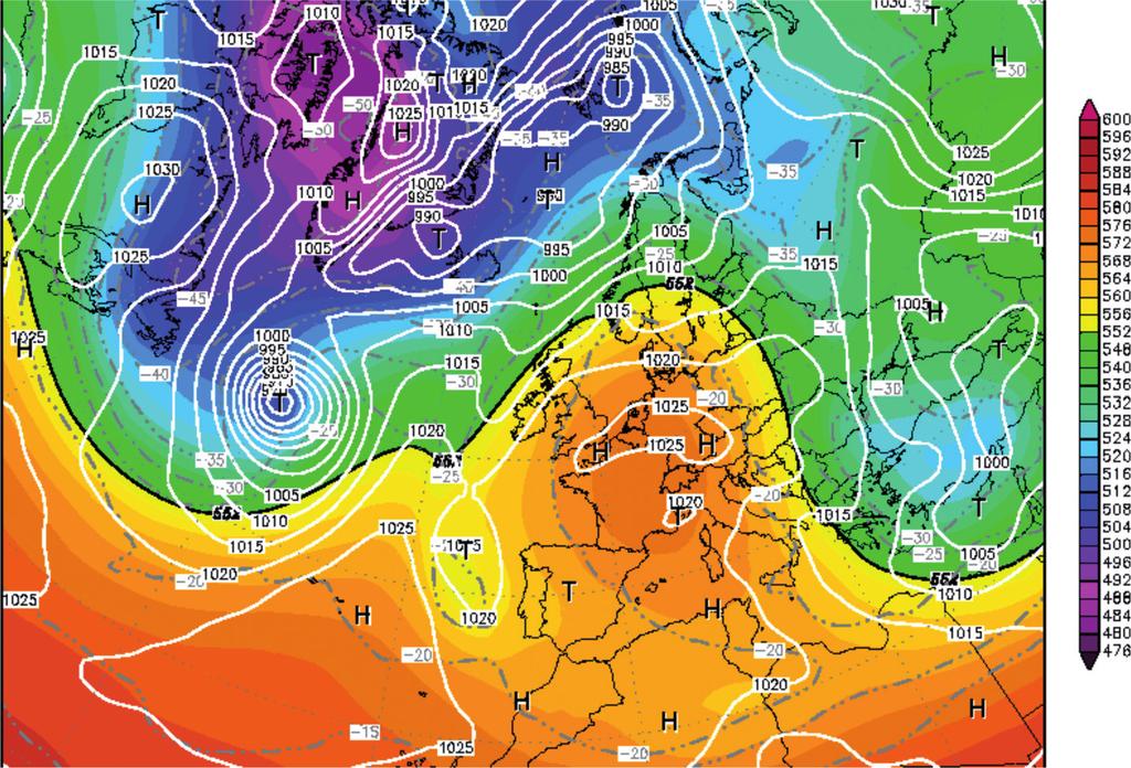 (B) (powierzchnia 500 hpa, www.wetterzentrale.de). Fig. 1.