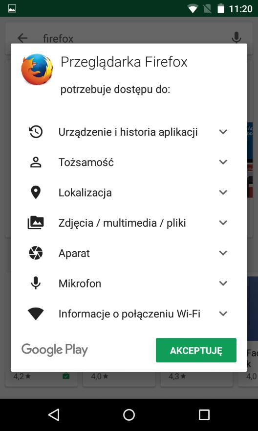 Sklep Play instalowanie aplikacji Klikamy Zainstaluj i akceptujemy wymagany dostęp.