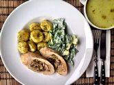 BBQ z fasolką szparagową i puree ziemniaczanym z