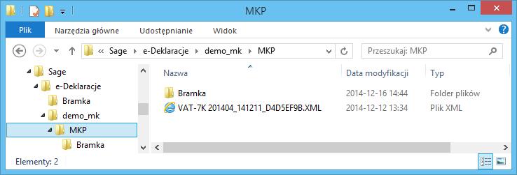Rys. 3 Okno katalogów po eksporcie e-deklaracji firmy Demo_mk z programu Mała Księgowość. W przypadku, gdy z jednego stanowiska korzysta klika osób np.