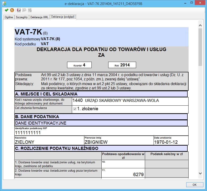 W panelu Deklaracja (podgląd) można zobaczyć deklarację w postaci graficznej według wzoru udostępnionego online przez Ministerstwo Finansów. Rys.