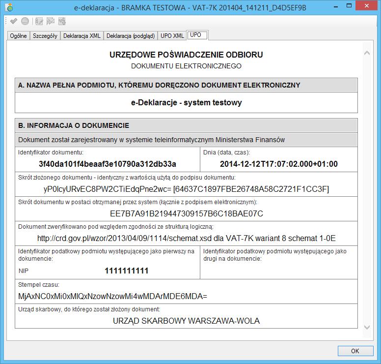 Rys. 34 Okno informacji o e-deklaracji panel UPO.