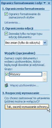 Rozdział 8. Możliwości współpracy nad dokumentami Rysunek 8.16. Sposób zabezpieczania treści dokumentu przed zmianami mentu.