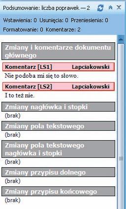 Sposób otwierania okienka edycji komentarza Kliknięcie tej pozycji powoduje otwarcie okienka zadań recenzowania, którego rolą jest wyświetlanie wszystkich komentarzy dodanych do dokumentu i