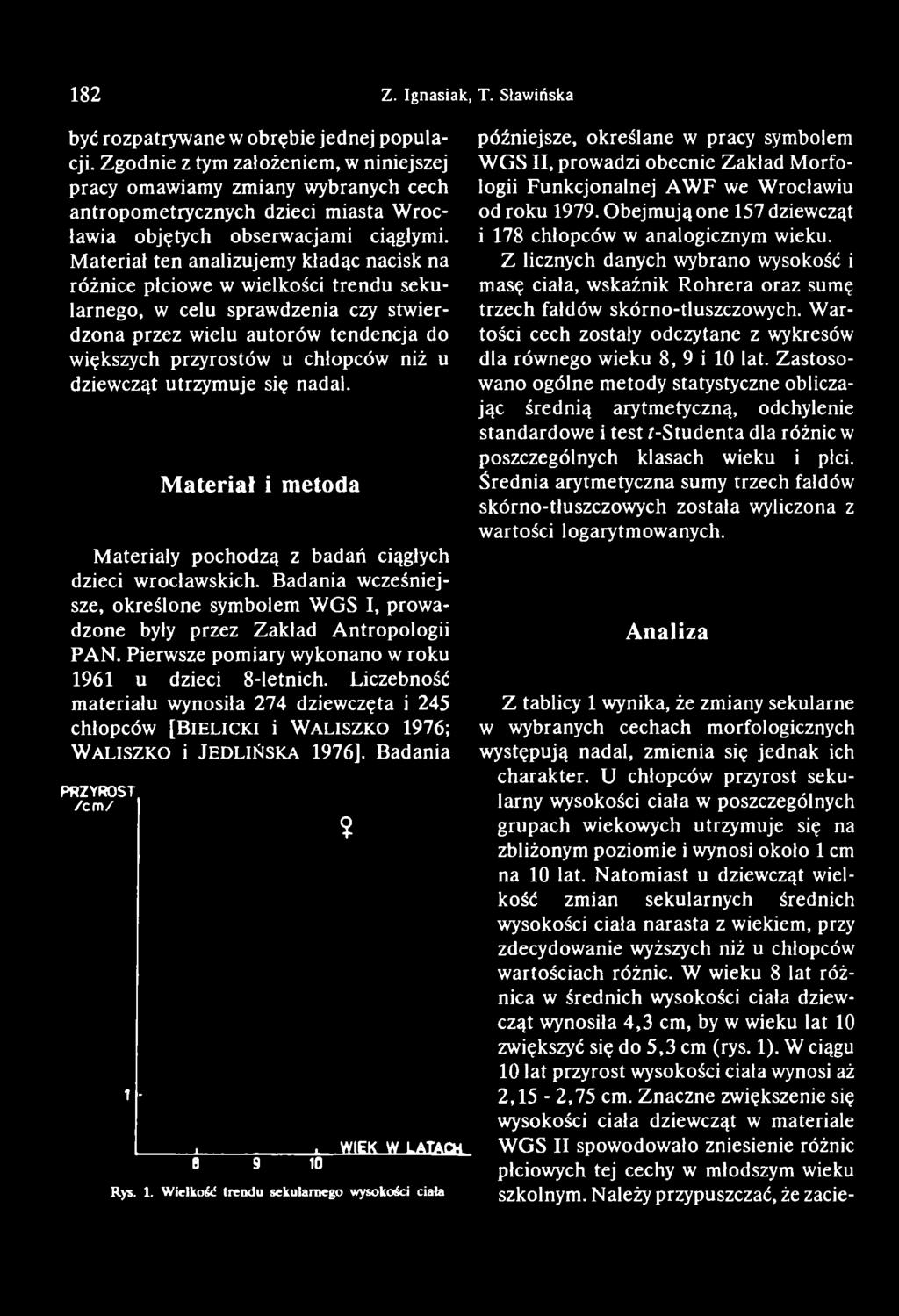 M ateriał ten analizujemy kładąc nacik na różnice płciowe w wielkości trendu ekularnego, w celu prawdzenia czy twierdzona przez wielu autorów tendencja do więkzych przyrotów u chłopców niż u
