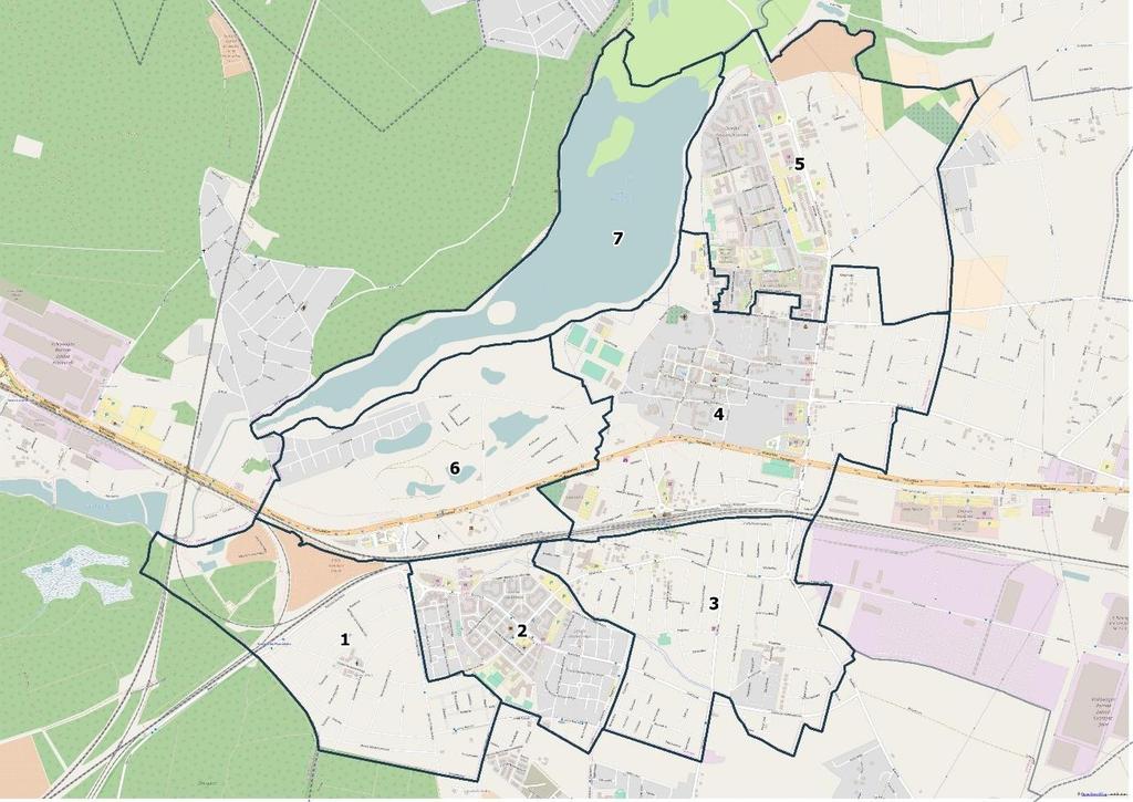 Mapa 2. Podział miasta Swarzędz na obszary statystyczne wykorzystane do przeprowadzenia delimitacji obszarów zdegradowanych Źródło: Opracowanie własne. Podkład mapy: Open Street Map Tabela 1.