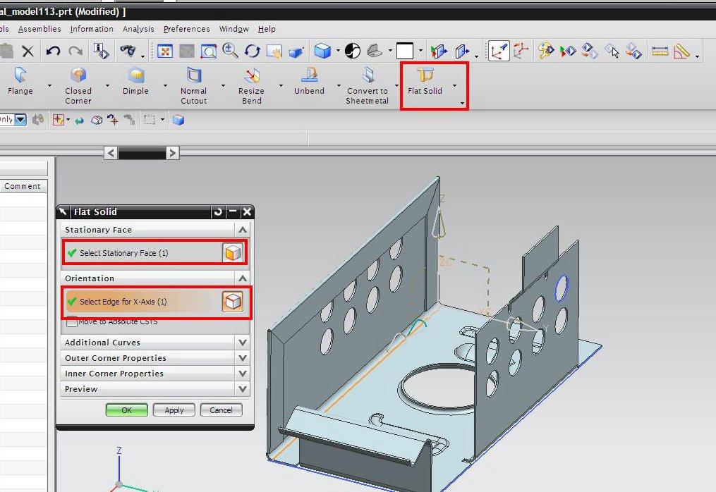 nieruchoma (zazwyczaj podstawa tutaj panel 1) za pomocą polecenia Select Stationary Face, oraz krawędź odpowiadającą osi X Select Edge for X-Axis. Rys.