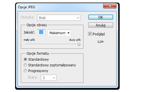 nie mniejsza niż 100ppi i nie większa niż 300ppi (sztuczne podbijanie rozdzielczości nie poprawi jakości obrazu).