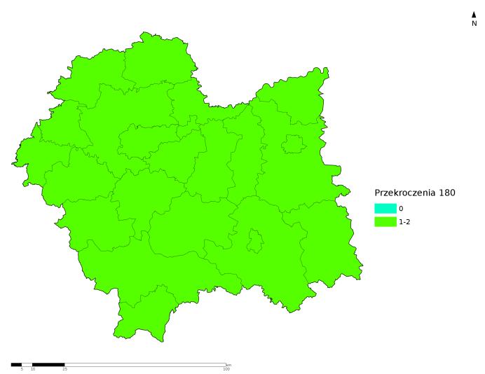 powiecie tarnowskim oraz powiecie nowosądeckim stwierdzono najmniejszą liczbę dni (11-15) ze stężeniami powyżej wartości 120 µg/m 3, wyznaczonej dla okresu 2013-2015. Mapa 2.