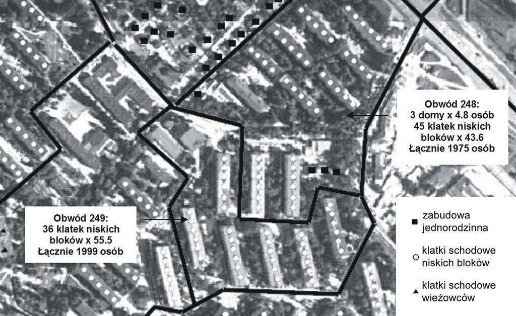 MAPA GÊSTOŒCI ZALUDNIENIA KRAKOWA PROPOZYCJA METODYKI OPRACOWANIA... 101 ludnoœci. W ten sposób przydzielono poszczególnym punktom ostateczn¹ liczbê ludnoœci.