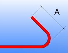 Opcja Odległość punktu/łuku od ramienia(h) Opis Odległość prostopadła do ramienia z zewnętrznej krawędzi do zewnętrznej krawędzi, lub styczna do gięcia.
