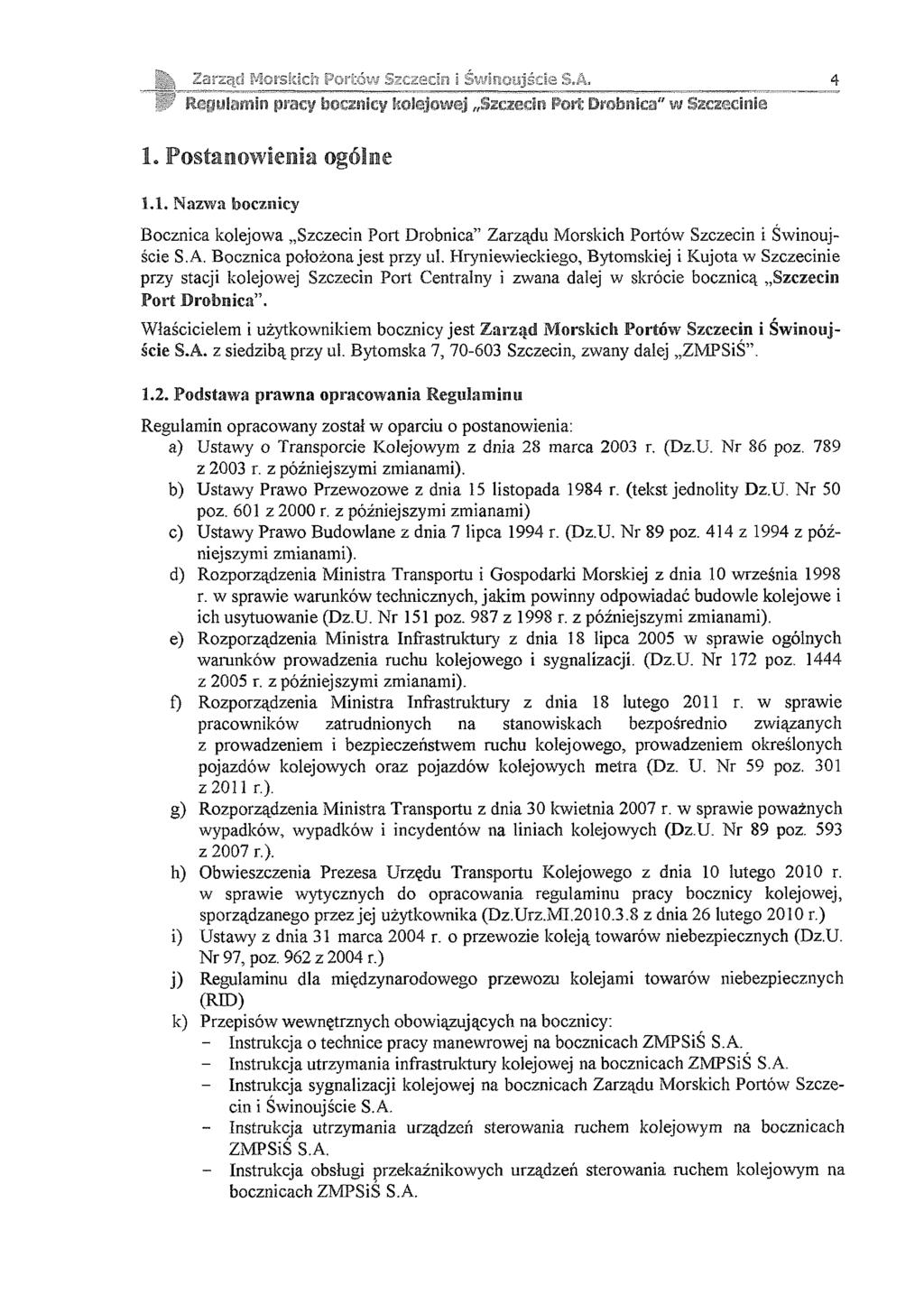 Zarząd M orskich Portów Szczecie i Świnoujście S.A. ' Lapilainm pracy bocznicy kolejowej Szczecin Port Drobnica" w Sieieci 4 1.