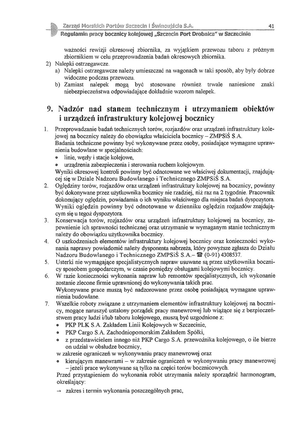 Zarząd Morskich Portów Szczecin i Bw inoyjście S.A, 41 ąk Regulamin prac?