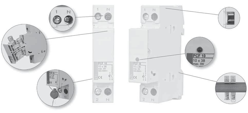 Rozłączniki bezpiecznikowe PF 3p+N Un Imax Wym. (V) B(mm) PF 3p+N 90 3 00550005-95 5,5 /3 PF 3p+N-LED 90 3 0055005 LED 95 5,5 /3 Wkładki topikowe cylindryczne str. 338-30 UWAGA!