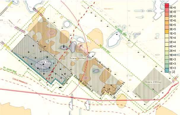 Otrzymane wyniki zestawiono z mapą aktualnie prowadzonych przez kopalnię robót górniczych w pokładzie 502wg (rys. 4). Rys. 3.