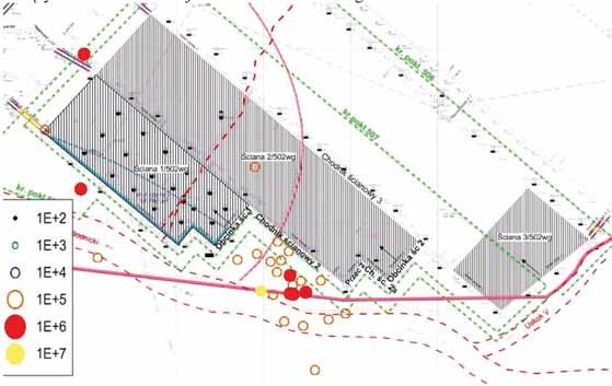 Nr 3 PRZEGLĄD GÓRNICZY 93 Tablica. 4. Aktywność sejsmiczna w otoczeniu eksploatacji ścianą 2 pokładu 502wg Table 4. Seismic activity outside the area of longwall No.