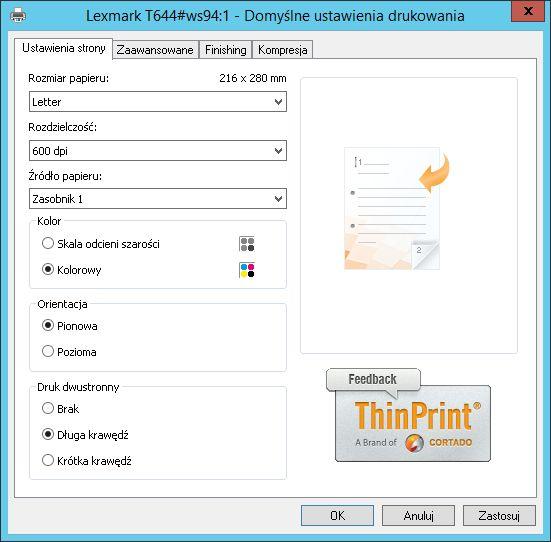 Wirtualny sterownik ThinPrint Output Gateway Przejrzysty interfejs