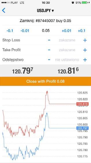 Następnie z poziomu rozwijanego menu należy wybrać Usuń zlecenie oraz potwierdzić je w kolejnym oknie przyciskiem Usuń. 3.4 Zamykanie pozycji Zamykanie pozycji odbywa się z poziomu zakładki Trade.