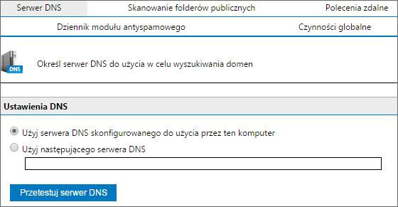 1. Z poziomu konfiguracji programu GFI MailEssentials przejdź do obszaru Funkcja antyspamowa > Ustawienia antyspamowe. Screenshot 95: Ustawienia serwera DNS 1.