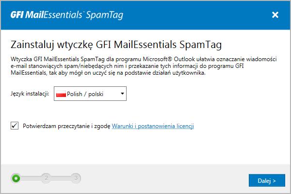 5.7.3 Ręczna instalacja wtyczki SpamTag Uruchom instalatora wtyczki SpamTag na komputerach klienckich, aby ręcznie zainstalować wtyczkę SpamTag. 1.