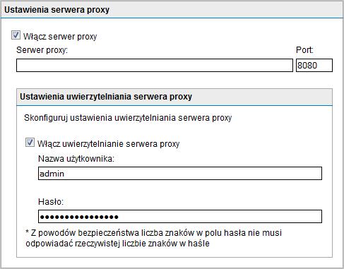 Screenshot 130: Ustawienia serwera proxy aktualizacji 2. Zaznacz pole wyboru Włącz serwer proxy. 3. W polu Serwer proxy wprowadź nazwę lub adres IP serwera proxy. 4.