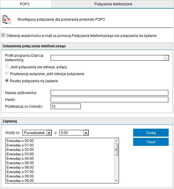 Screenshot 144: Opcje połączenia telefonicznego 3. Wybierz profil programu Dial-Up Networking oraz skonfiguruj nazwę logowania i hasło.