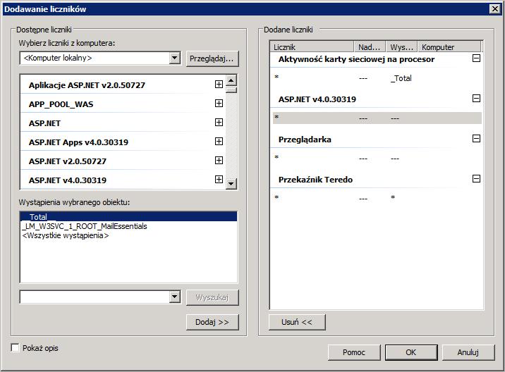 Screenshot 151: Dodawanie liczników monitora wydajności interfejsu VSAPI w systemie Windows 2008 Server 4. Z listy rozwijanej Wybierz liczniki z komputera wybierz komputer do monitorowania. 5.