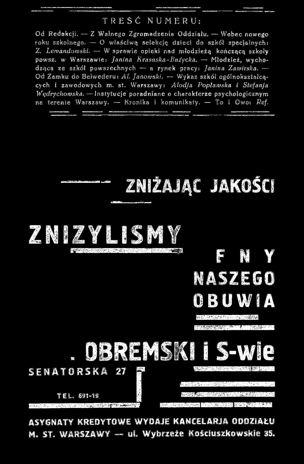 Warszawy: A lo dja Popław ska i Stefanja W ędtychowska. -Instytucje poradniane o charakterze psychologicznym na terenie Warszawy.