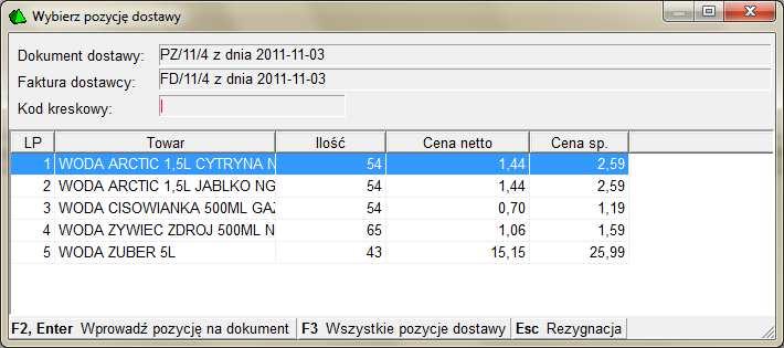 19.Lista towarów na dostawie Wybieram pozycję która zwracamy akceptując (lub klikając dwukrotnie wybrany