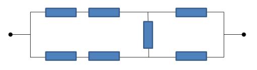 Zadania za 2 punkty 11. Oblicz opór zastępczy układu oporników. Opór każdego opornika wynosi 2 Ω. A) 1 Ω B) 2 Ω C) 3 Ω D) 6 Ω 12.