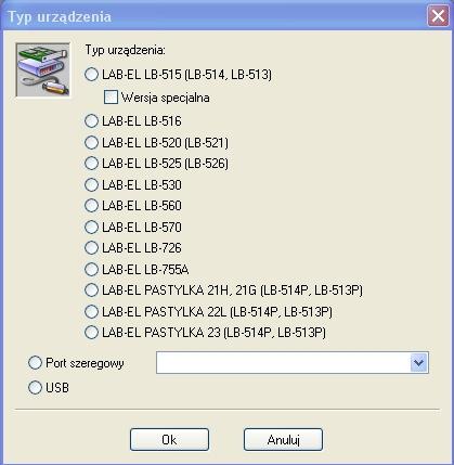 Instrukcja obsługi termometru LB-560E 27 NaleŜy wybrać jako typ urządzenia LAB-EL LB-560