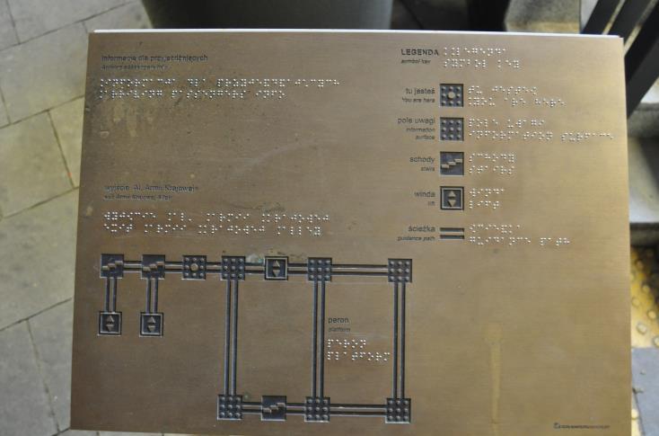 3.3 Ścieżki dotykowe i tablice informacyjne dla osób niewidomych Na przystankach SKM Żabianka, Oliwa, Wrzeszcz i Śródmieście można znaleźć tablice informacyjne w alfabecie Braille'a (rys. 7).