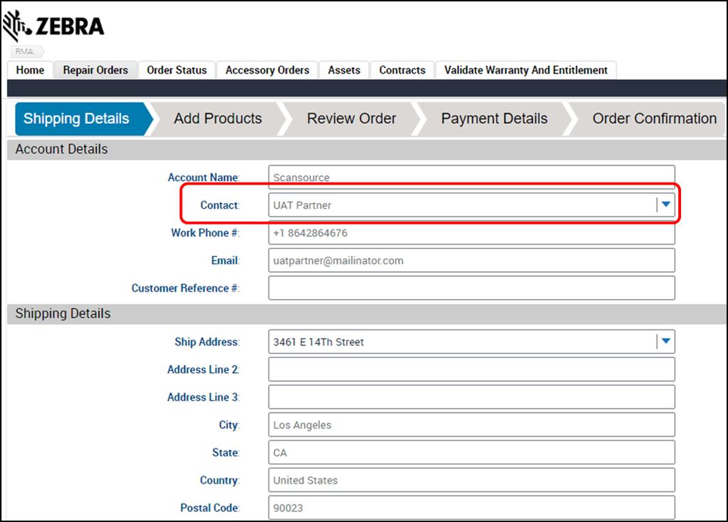 3. Zostanie wyświetlone nowe zlecenie naprawy i domyślnie jest to pierwsza podkarta, czyli Szczegóły wysyłki / Shipping details.