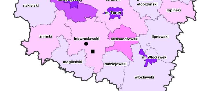 Średni wskaźnik liczby podmiotów gospodarczych analizowanych sektorów na 1000 mieszkańców w województwie kujawsko-pomorskim wynosi 87,4 i w stosunku do średniego wskaźnika w kraju, który wynosi 100,