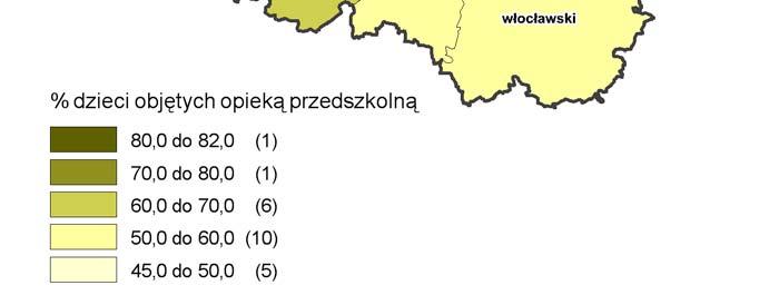 Liczba dzieci uczęszczających do placówek przedszkolnych na terenie województwa kujawsko-pomorskiego jest zróżnicowana ze względu na miejsce zamieszkania dziecka.