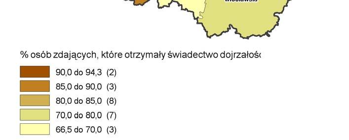 powiecie chełmińskim (94,3%) i grudziądzkim (91,2%), najmniej zaś w powiecie bydgoskim (66,5%) i toruńskim (66,7%).