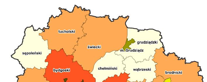 8 Sytuacja społeczno-gospodarcza województwa kujawsko-pomorskiego. kim wynikiem odpływu ludności do powiatów ziemskich, w tym głównie do bydgoskiego i toruńskiego.