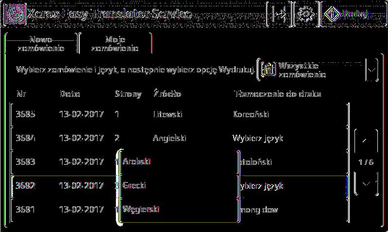 Jeżeli zamówienie zawiera kilka języków tłumaczenia, w celu wybrania języka drukowanego